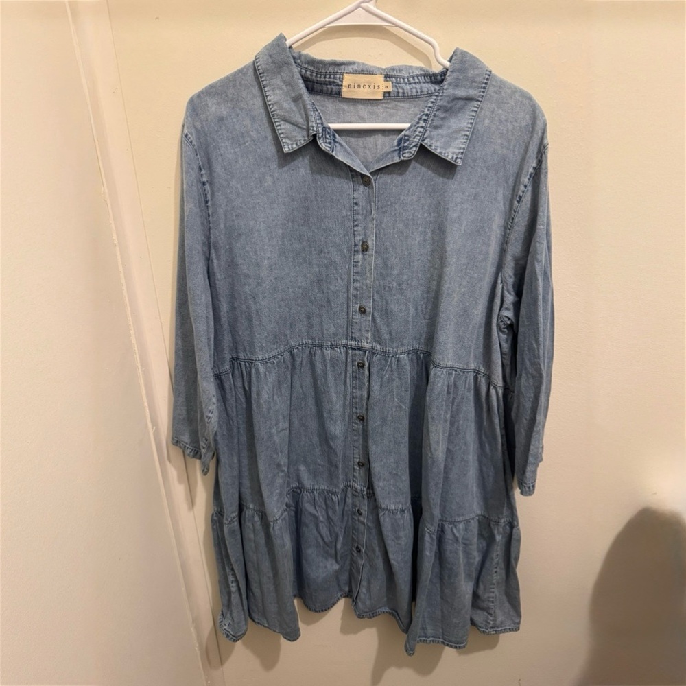 Blue Denim Button-Up Tunic